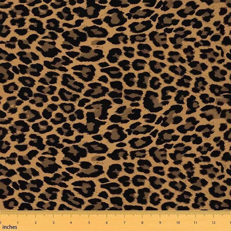 Leopard Print Fabric by The Yard,Safari Animal Print Upholstery Fabric for Chairs,Cheetah Theme Decorative Waterproof Outdoor Fabric,Brown Black, Polyester Fabric, Leopard Pattern