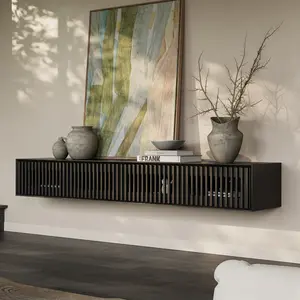 79" Black Floating TV Stand, Modern Minimalist, Four Cabinets, Fully-Assembled, Perfect for 75-inch TVs