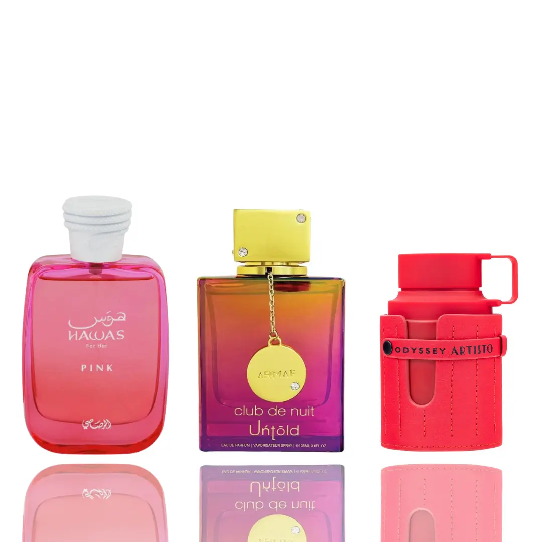 Armaf Men's 3-Piece Fragrance Bundle - Odyssey Artisto, Hawas Pink, CLUB DE NUIT UNTOLD - Long Lasting, Bold, Elegant, Luxurious Premium Arabian Fragrances, Long Lasting Fragrance, Bold Scent