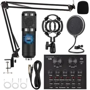 Professional Podcast Sound Card Kit, Live Audio Mixer, Live Microphone Set, RGB Lighting for Streaming and Recording, Perfect for TikTok and Music Live Broadcasts