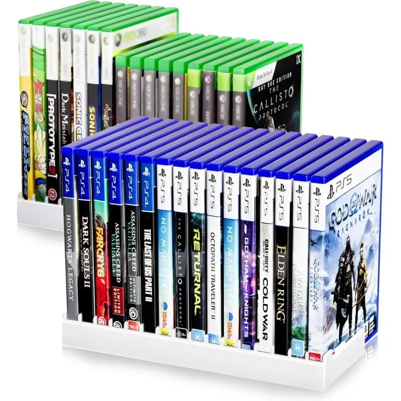 16-Slot Game Console Storage Rack for Ps4 Ps5 Xbox Series X and Switch, Space-Saving Vertical Display, Display Holder, Display Riser, Display Shelf, High Strength Abs Material, Durable Holder, Desktop Organizer for Modern Gaming Room