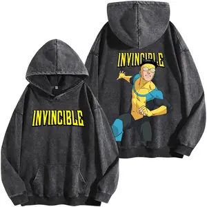 Invincible and Atom Eve Couple Love - Washed Hoodie Menswear Gift for movie fans Top Apparel Classic Oversized Seamless Simple Straight Man designer shirts Men's Regular Fit