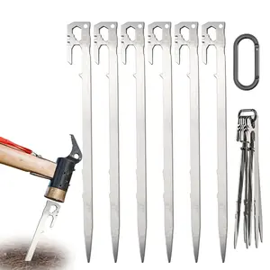 Camping Tent Stakes 6-Piece Set, Stainless Steel 28cm Garden Ground Pegs, Beach Umbrella Pole, Hammock Trampoline Accessories