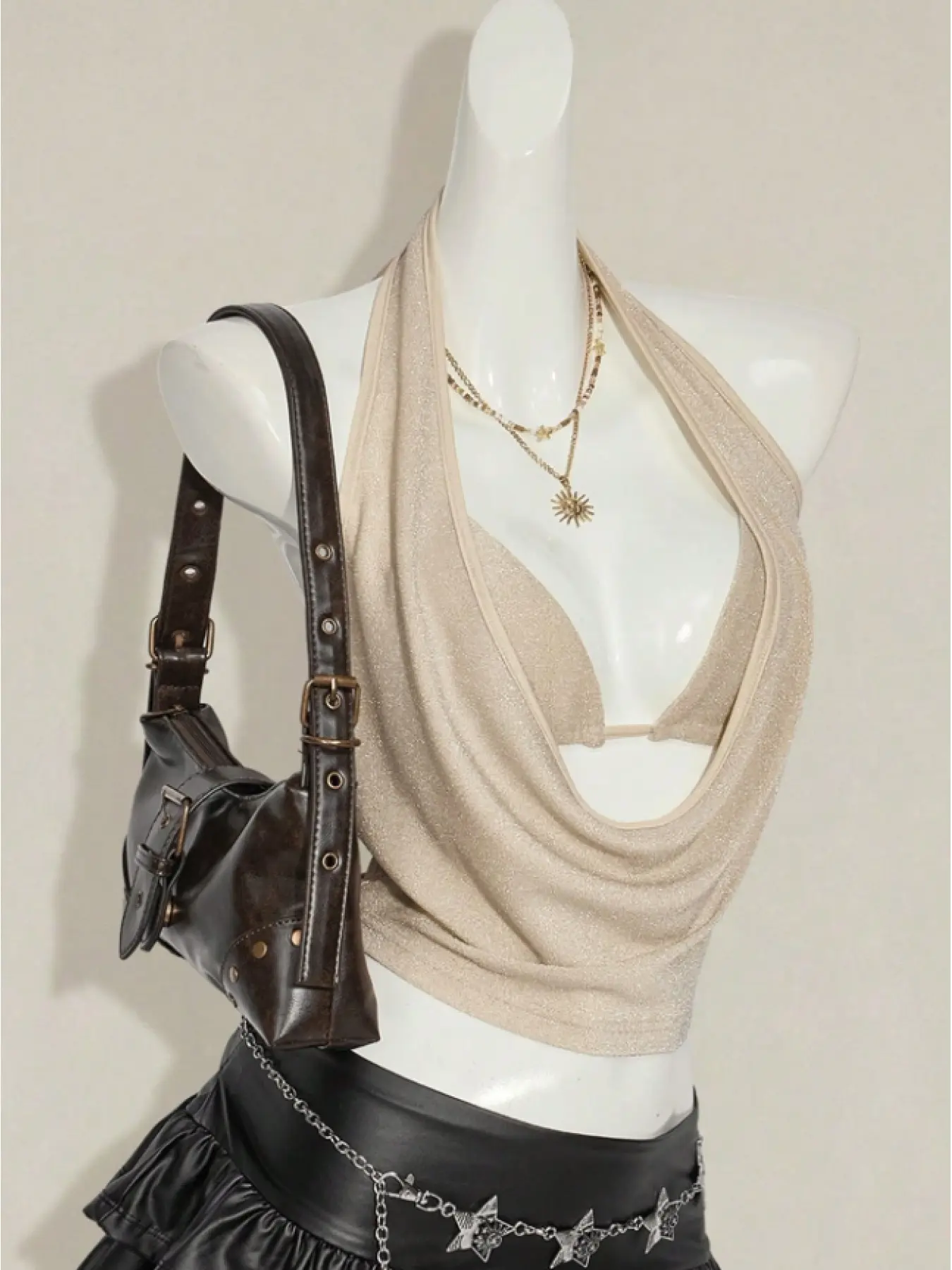 2 pieces with Y2K backless sleeveless top women's vest and suspender shirt