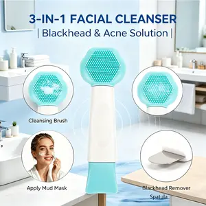 3-In-1 Silicone Cleansing Tool, Cleansing Brush, Blackhead Remover & Mask Applicator, Deep Pore Cleaning, Exfoliation, Suitable for All Skin Types, Beauty Tools, Facial Cleansing Instrument, Pore Scrubbing Brush