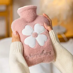 1-Pack Plush PVC Hot Water Bottle Hot Compress, Warm Compresses, Portable Mini Hand Warmer, Cute Winter Warmth Gift for Friends