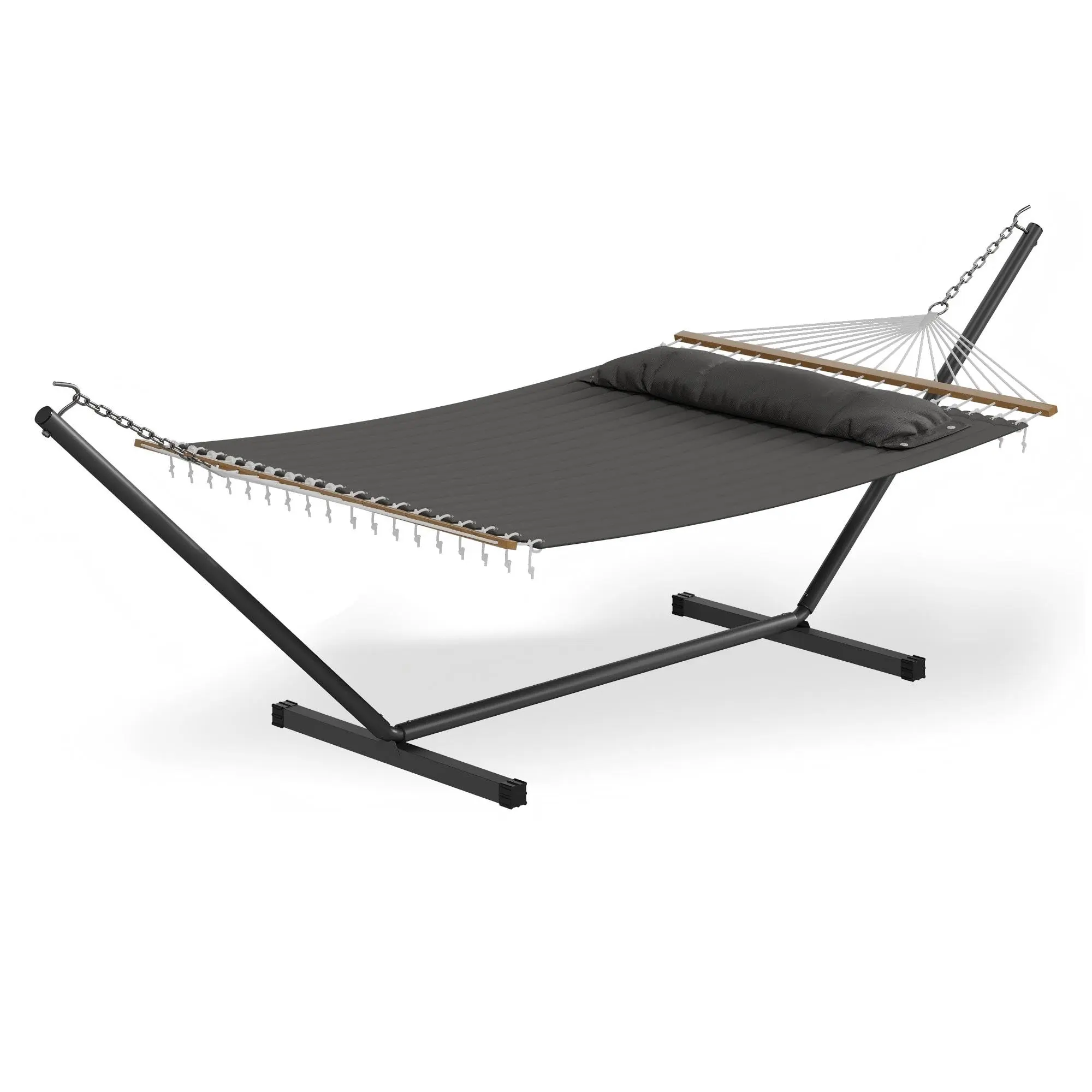 GARVEE 57" Quilted Polyester Extra Large 2-Person Double Hammock with 12ft Stand, Hardwood Spreader Bar, Cool Mesh Breath, 450lb Capacity Stable Patio Swing Chair, Includes Pillow & Carry Bag
