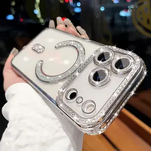 Phone Case - 3pcs Set Accessories [1 Phone Case + 2 Clear Screen Protectors] Protective Sparkling Crystal Phone Case - Clear Compatible with Iphone 16E, 15, 16, 14, 11, 12, 13 Pro Max Plus Supports Magnetic Wireless Charging Camera Lens Cover