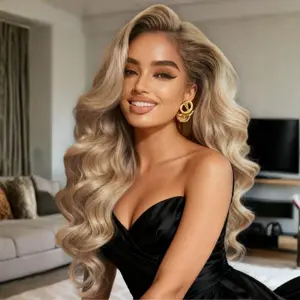 【LIVE SALE】24'' UNice Ash Blonde With Brown Roots No Slip 13x4 Pre-Everything Lace Frontal Body Wave Human Hair Wigs with Invisi Drawstring