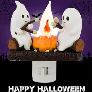 Ghosts Campfire Night Light, Wireless Led Plug in Wall Sconces Flicker Flame Figurine Lamps Halloween Decorations Indoor for Family, Party, Room, Kitchen (1pcs)