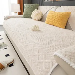 Solid Color Cotton Velvet Quilted Removable Sofa Cover - Modern Simple Washable Anti-Slip Sofa Couch Cover, Household Textile Protector for Living Room, Bedroom, Sofa Couch Covers