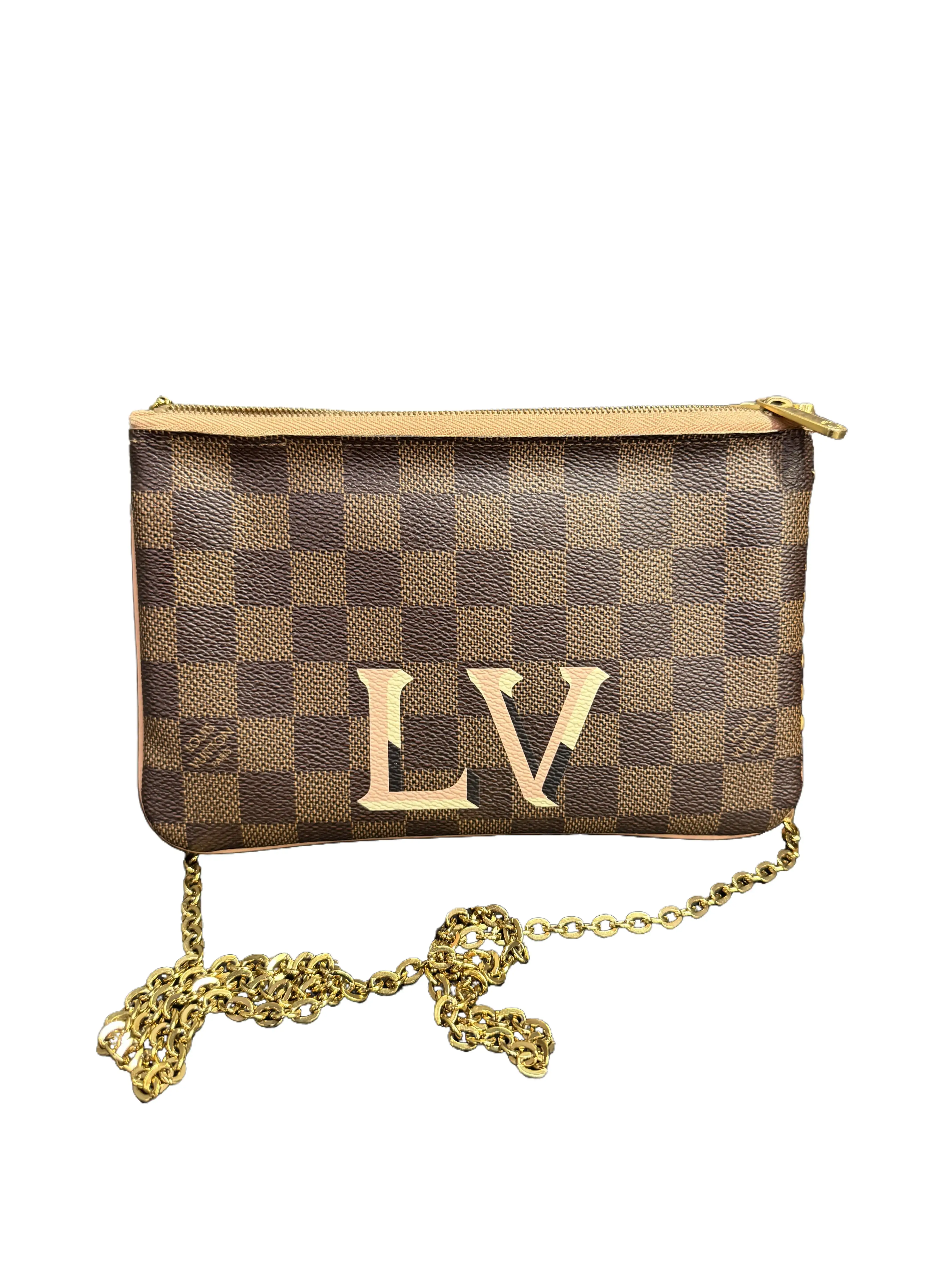 Pre-owned Louis Vuitton Damier Ebene Double Zip Pochette – Full Set!