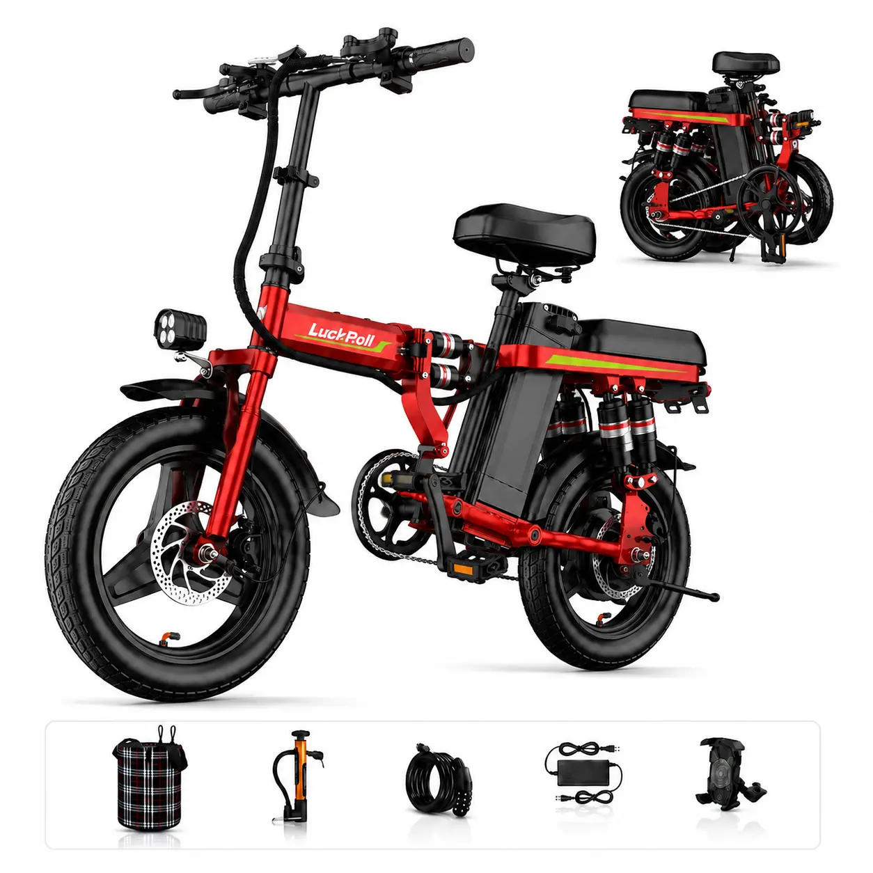 Adult Dual Seat Foldable Electric Bike - 1000W Peak Power Ebike, 28 MPH, 48V 13Ah Battery, 50 Mi Range, Dual Disc Brakes, UL2849 Certified E-Bike Lifestyle