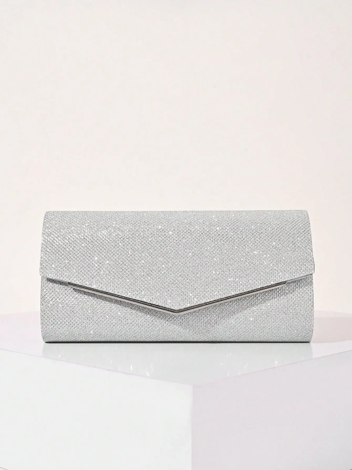 Women's Glitter Envelope Clutch Purse - Glamorous Women's Clutches & Wristlets, Sparkly Silver & Black Evening Handbag, Formal Accessory for Wedding, Prom, Special Occasions