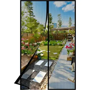 Screen Door - 36.0 x 80.0'' Retractable Screen Door Mesh for Front Door or Door, Pet & Kid Friendly, Hands-Free Closure Keeps Bugs Out & Lets in, Stripe Black