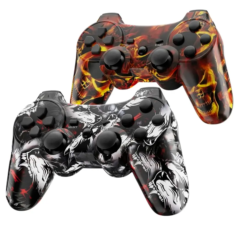 2 Pack Game Controller For PS3 PC, Double Vibration, Bluetooth, Rechargeable, Motion Sensor, with Charger Cable and Thump Grips, Remote for PS3