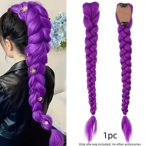 Long Braid Ponytail Wig, High-Temperature Fiber, Safety Clip, Curly Wave Texture, Unisex Design Heat Friendly Synthetic Hairpiece, Ideal for Halloween, Cosplay, Christmas, Event Ready