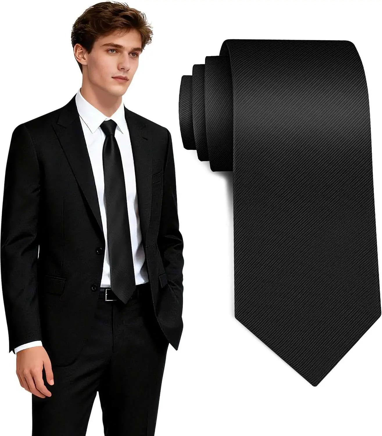 Fineknot Black Ties for Men, Formal Neckties for Men, Solid Color Mens Ties for Business, Wedding, Party, Mens Neck Tie DL260808A01