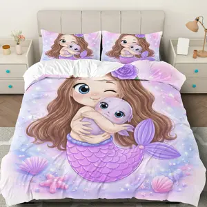 3PCS Duvet Cover Set, 1 Duvet+2 Pillowcases(Without filler),  Fantasy Purple Star Seashell Rose theme, Christmas bedding set, Soft  Suitable for decoration Bedroom Dorm Beach House Cozy Corner.