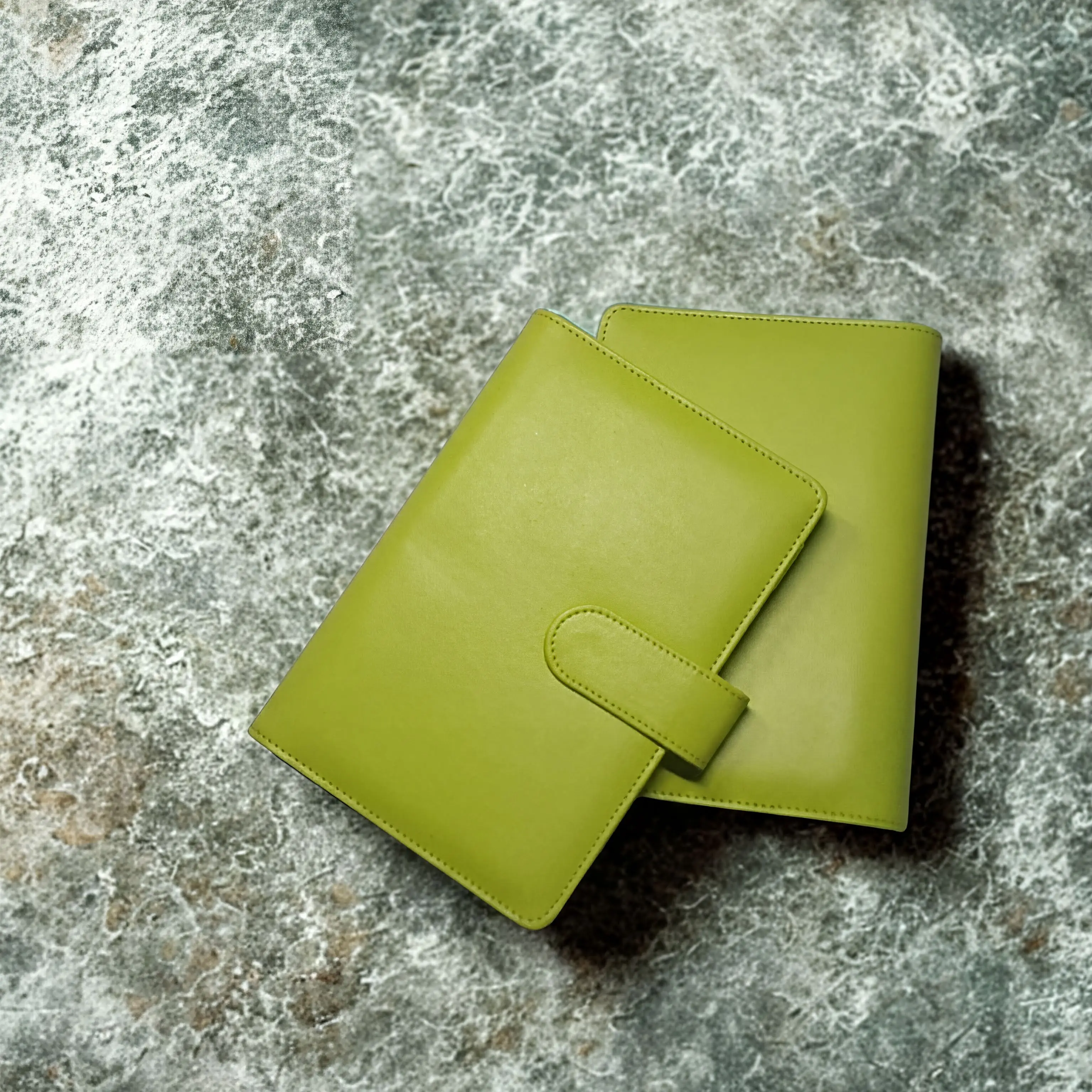 Green A6 Leather Planner Binder - Portable Organizer with Pen Holder