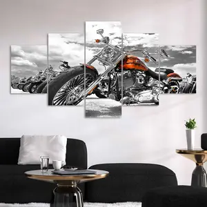 Motorcycle Pattern Canvas Painting, 5 Counts/set Modern Wall Art Painting, Wall Art Decor for Home Living Room Bedroom Office, Ornaments