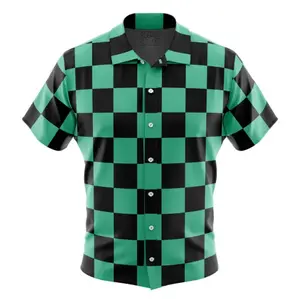 Tanjiro Kamado Demon Slayer Hawaiian Shirt for Men - Medium Size, Breathable Fabric, Tropical Vibes, Customizable Design, Smooth Texture, Ideal for Festivals & Beach Days