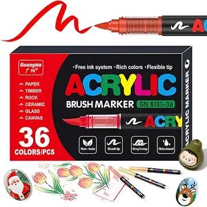 Acrylic Paint Marker - 36 pc Marker Pen Set, Artist Fine and Brush Tip Marker for Kids Adult Coloring Books Note Taking, Card Writing, Ston Graffiti, DIY Crafts, Drawing Art Supplies Kit and School Essential, exquisite Gift, Professional Art Pen Set
