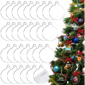 100 Pack Christmas Tree Ornaments Blanks - 4 Inch Clear Round Acrylic Flat Disc Ornaments Blanks Christmas DIY Crafts Transparent Circle Discs for Xmas Winter New Year Party Hanging Decorations
