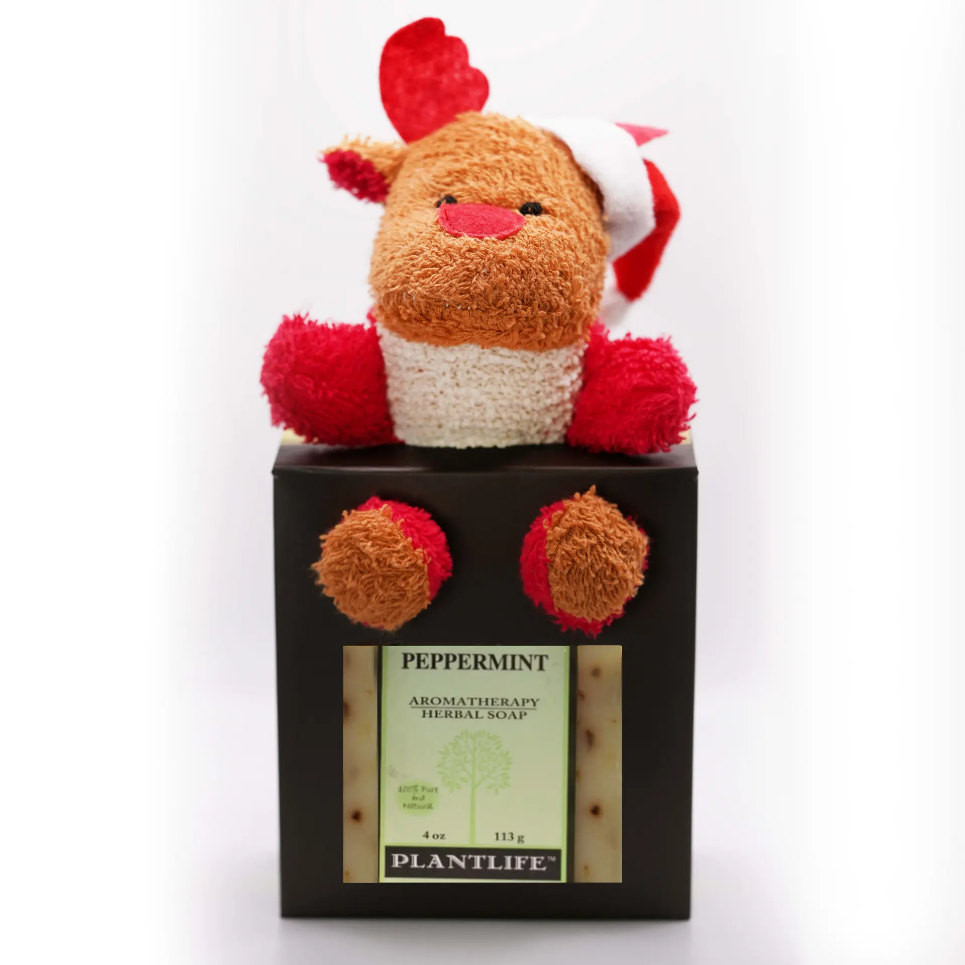 Plantlife Reindeer Ramie Bath Set – Natural Exfoliating Bath Mitt & Scrubber, Eco-Friendly Ramie Fiber, Gentle Skin Cleansing, Cute Reindeer Design, Sustainable Bath & Shower Accessory for All Ages
