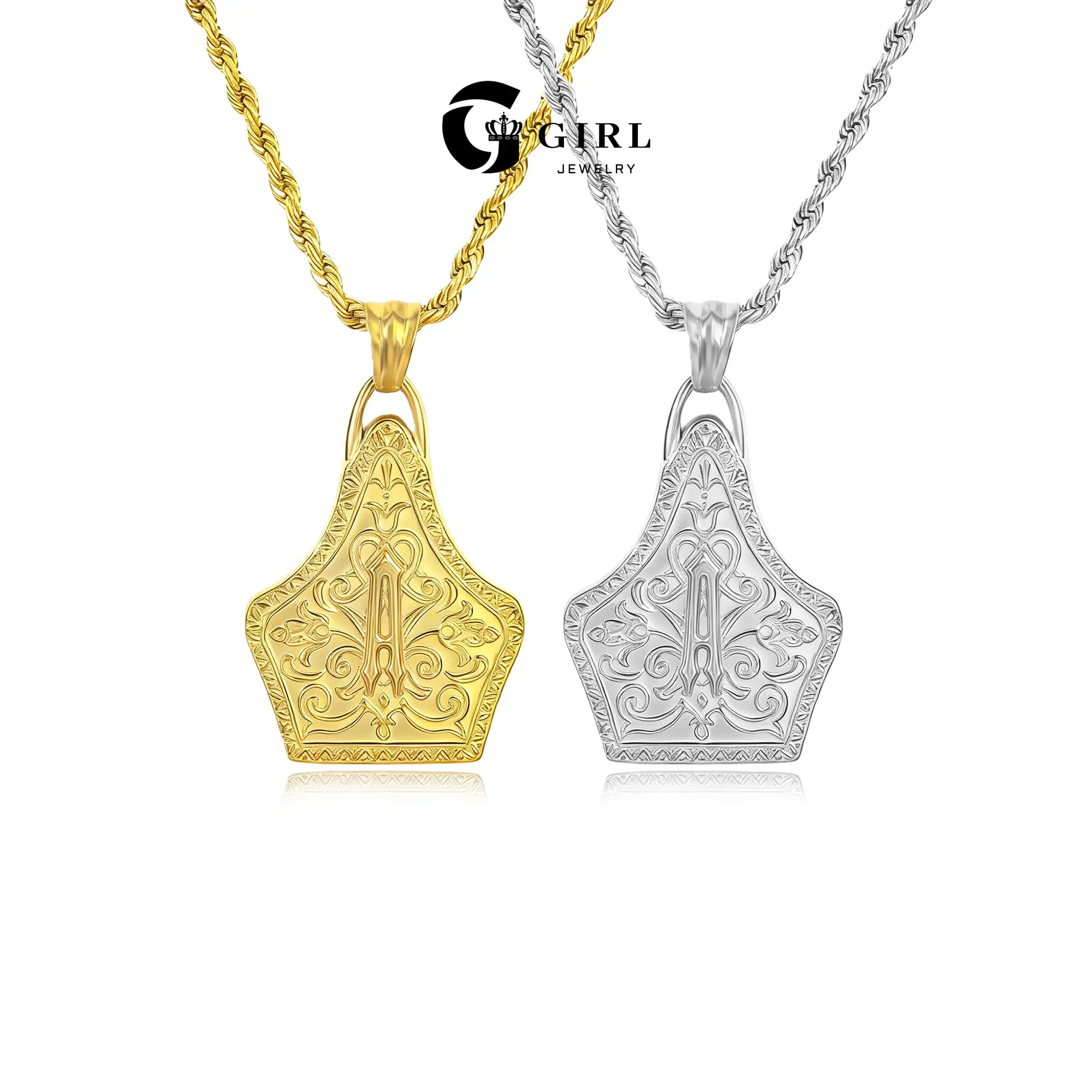 GGIRL Stylish 18k Gold Plated Stainless Steel Capital Monogram Letter A-Z Pendant Neckalce ,Cow-Tag Initial Necklace for Women and Men Retro Western Cowboy Engraves Design ,Perfect for Daily/Party Outfit Dainty Handmade Gift for Everyday/Birthday/Festival