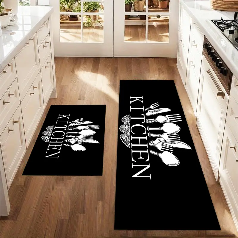 2Pcs Kitchen knives, forks, spoons, tableware Floor mat set for farmhouse kitchen Rug restaurant floor laundry room decor carpet mat Kitchen Rugs Sets