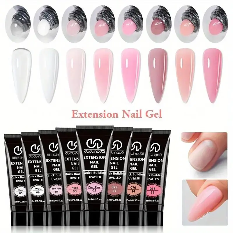 8 Color Extension Gel Nail Kit, Nail Products, Nails Extension Gel, UV/LED Cured Quick Building Formula Poly Nail Gel, Flexible & Toxin-free Poly Nail Gel, Ideal for Beginners & Professionals, Nail Art Design, Diy French Manicure