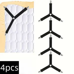 4 pieces of bed sheet clips, bed sheet clasps, elastic triangular clip rods with clasps, bedding adjustment bed sheet clips, used to fix the bed sheet in place, for bed sheets, mattress covers, sofa cushions, bed sheet fasteners