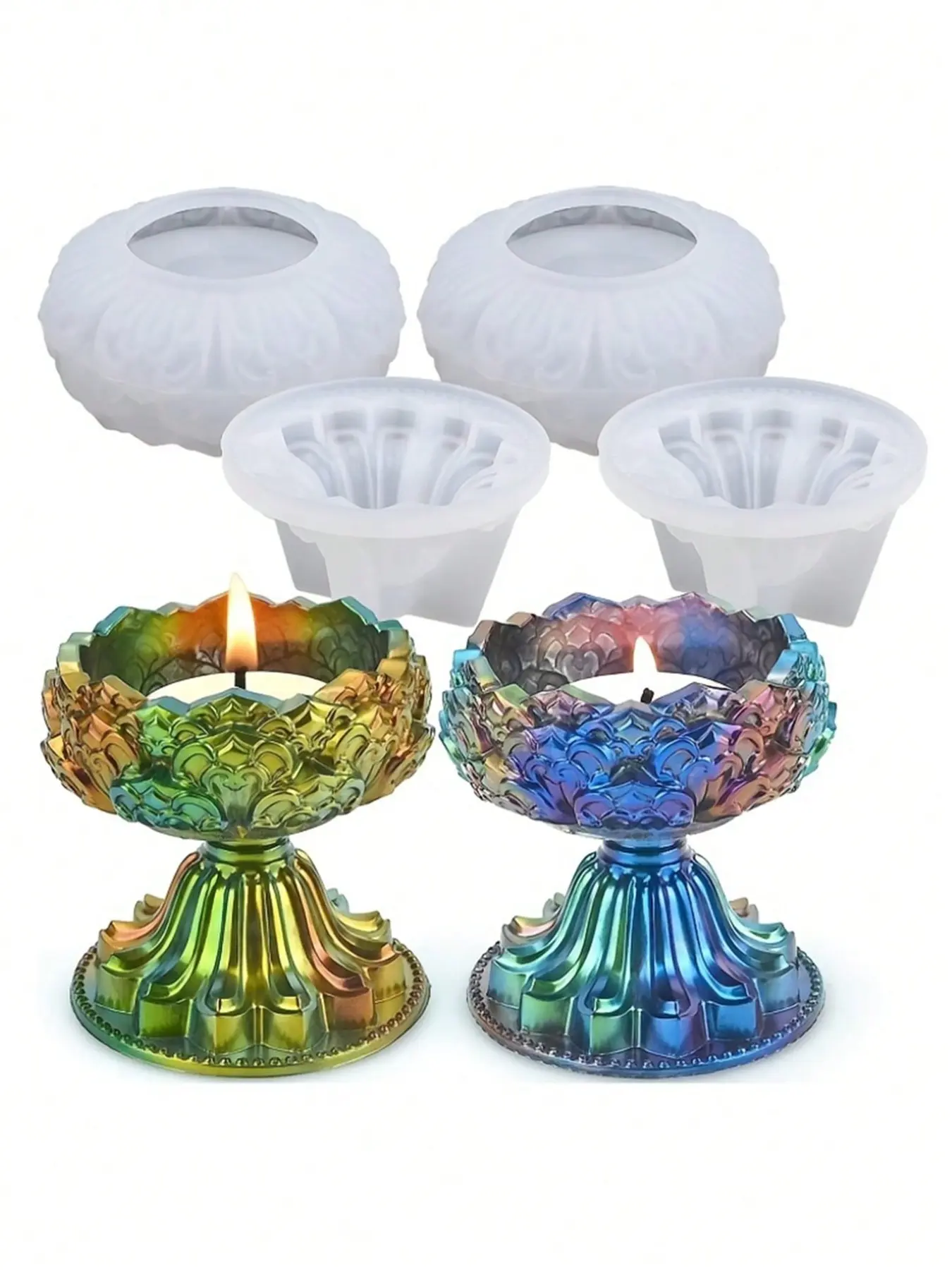 1 Set Tealight Candle Holder Resin Molds, DIY Silicone Molds for Epoxy Casting, Candle Molds for Candle Making, Perfect for Wedding Party Home Decoration