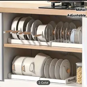 Adjustable Metal Kitchen Organizer Rack with Dividers Expandable Storage for Pots Pans Baking Sheets and Lids Space Saving Under Cabinet Organizer 2 Color