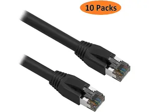 Nippon Labs Cat 8 Ethernet Cable 2 ft. - Black, 2GHz, 40G, 24AWG, S/FTP - Shielded Latest 40Gbps 2000Mhz SFTP Patch Cord, Heavy Duty High Speed Cat8 LAN Network RJ45 Cable - in Wall, Outdoor for Router, Modem, Gaming etc. - 10 Packs