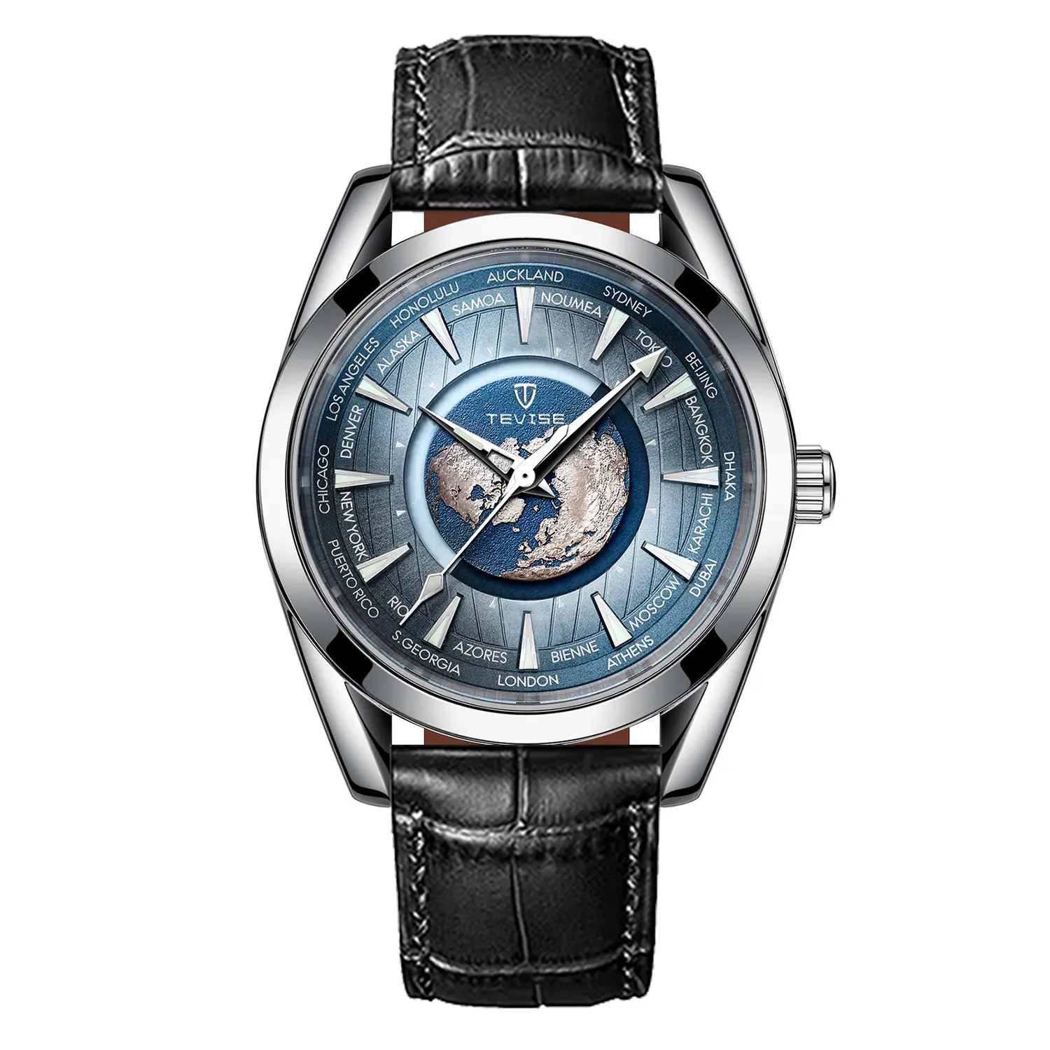TEVISE Men's Business Automatic Mechanical Watch, Round Dial with Cow Hide Strap, Luminous Hands, 30m Water-Resistant, Automatic Movement, 30M - 50M