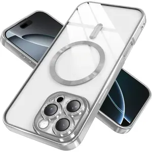Magnetic Clear Cases for iPhone 17 Pro Max 16 15 14 13 12 11 Pro Max Plus with Full Camera Lens Protection,Compatible with MagSafe,Plating Soft TPU Phone Case,Anti-Scratch Shockproof Slim Cover for iphone 17 Pro Max