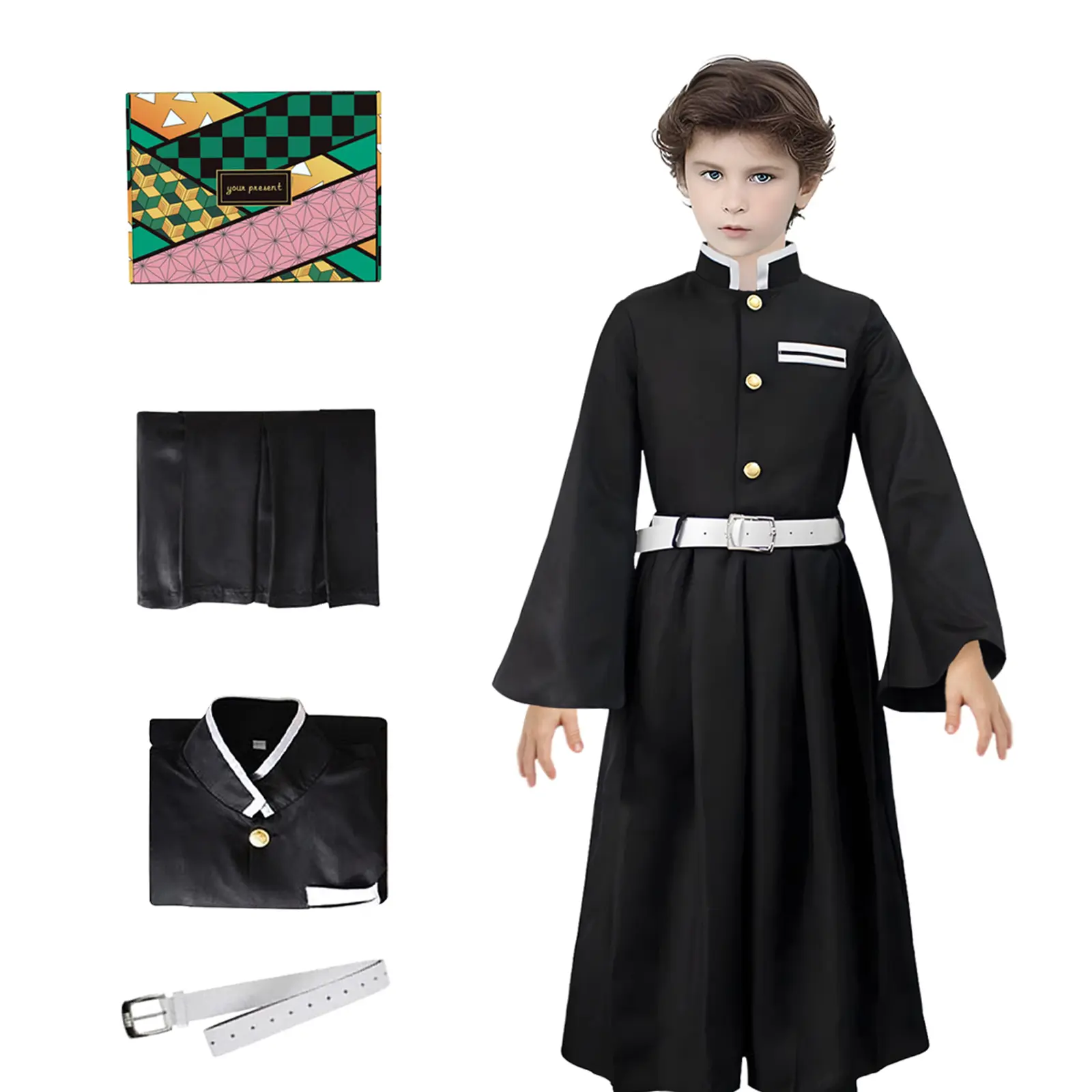 Kids' Anime Cosplay Uniform Set Japanese Style Costume Perfect for Halloween and Pretend Play, for Boys and Girls Kimono Leg Wraps Top Pants