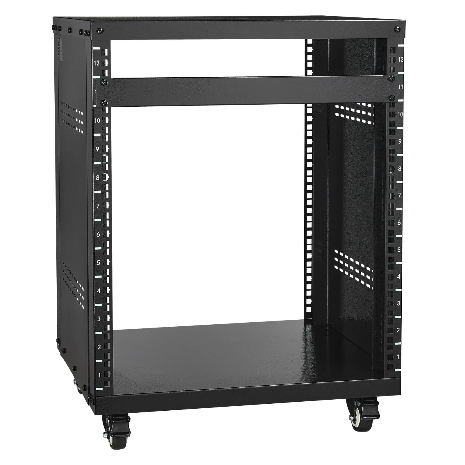 【summerfinds】VEVOR 12U Carbon Steel High Storage Rack Cabinet, 300 lbs Capacity, 19" AV Network Stereo Recording Studio Rack with Lockable Casters, Round-Square Holes, Special Vents for Audio Video IT Equipment Mounting, Ideal for Restaurants & Clubs,