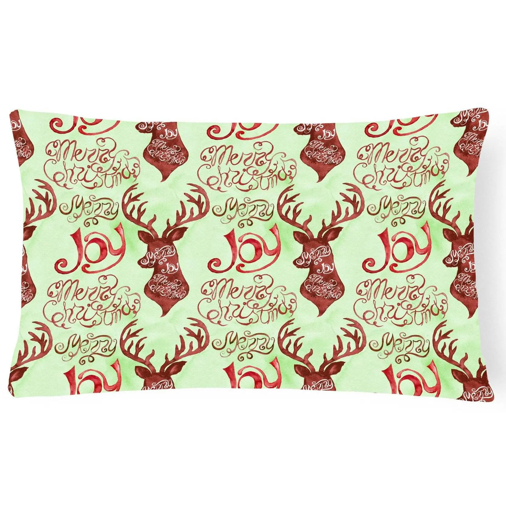 Merry Christmas Joy Reindeer Canvas Fabric Decorative Pillow BB7488PW1216