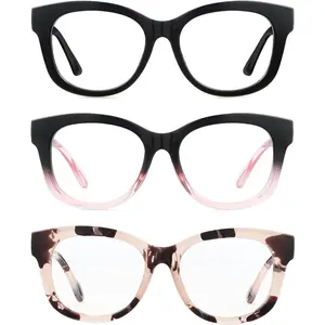 Readers for Women Oprah Style 3 Pack Square Oversized Reading Glasses with Spring Hinge Blue Light Blocking Ladies
