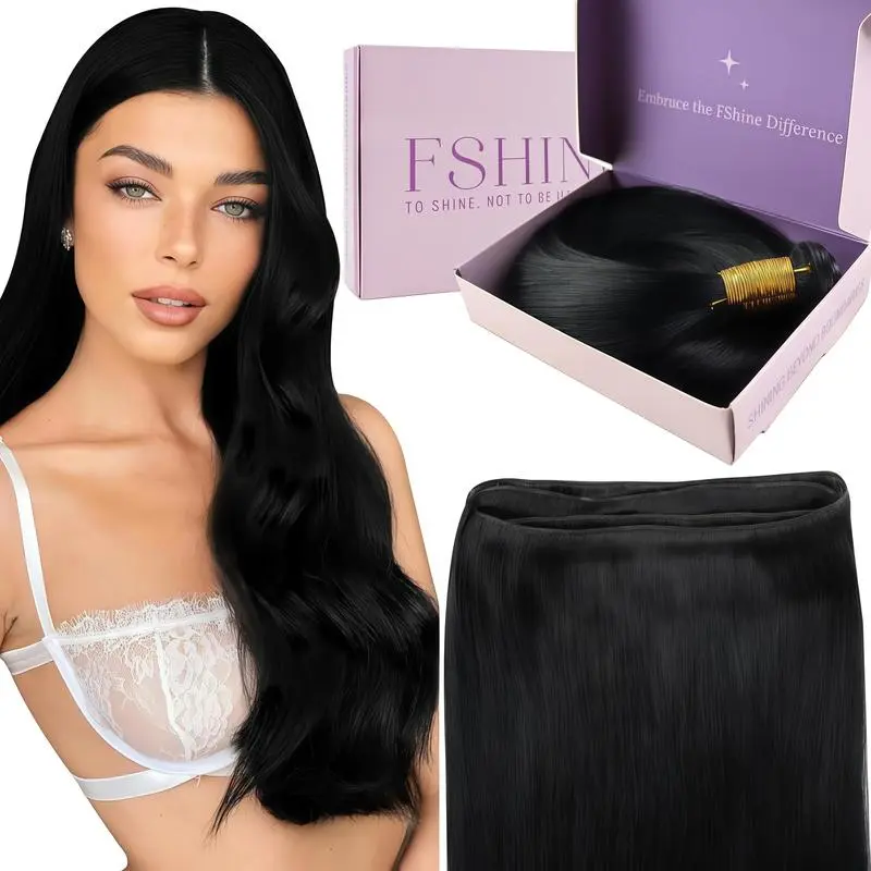 Fshine Genius Double Weft Extensions, 100% Real Human Hair, Natural Long Straight Weave for DIY Sew/Clip/Micro, 14-24 Inch, 50g-60g Pack, No Damage, Secure Fit, 14-24 Inches