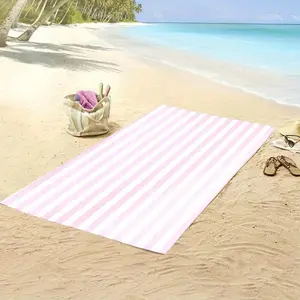 [Powder Pink Striped Towel]  -Drying Beach Towel Powder Pink Striped, Strong Wrap Design Single Package, Suitable for Beach And Pool Use
