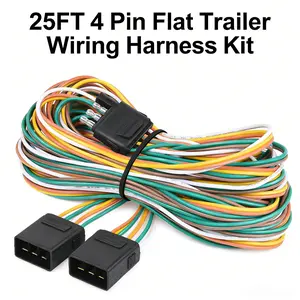 25FT 4 Pin Flat Trailer Wiring Harness Kit | Wishbone Style 4-Way Trailer Light Harness for Tail Lights | Plug & Play for Utility Boat Trailer | LED Compatible