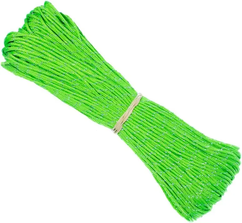 95 Paracord Utility Cord, 1.8mm Fluorescent Reflective Nylon Guyline with Interwoven Strands for Camping, Survival Gear, and Emergency Kits
