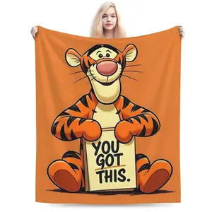 [SummerVibes] DISNEY CLASSIC Tigger Throw Blanket – "You Got This" Motivational Design, Cute Disney Tigger  Character, Orange Background, Soft Fleece Blanket for Kids, Bedroom or Gift