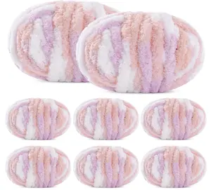 Chunky Chenille Yarn, 27 yds 8 oz Bulky Fluffy Yarn Chunky Plush Yarn for Home Décor Projects, Mixed Color Thick Plush Fuzzy Yarn for Hand Knitting, Arm Knitting(8Pcs, Pink, Purple)