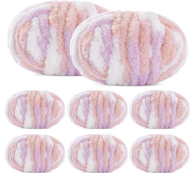 Chunky Chenille Yarn, 27 yds 8 oz Bulky Fluffy Yarn Chunky Plush Yarn for Home Décor Projects, Mixed Color Thick Plush Fuzzy Yarn for Hand Knitting, Arm Knitting(8Pcs, Pink, Purple)