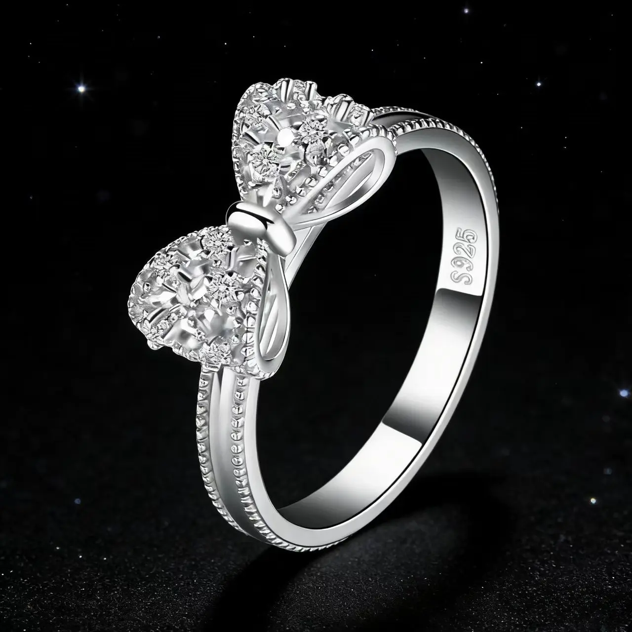 September S Sterling silver promise ring set with cubic zirconia, suitable as a gift for girls or couples, perfect for daily wear Valentine’s Day Gift.